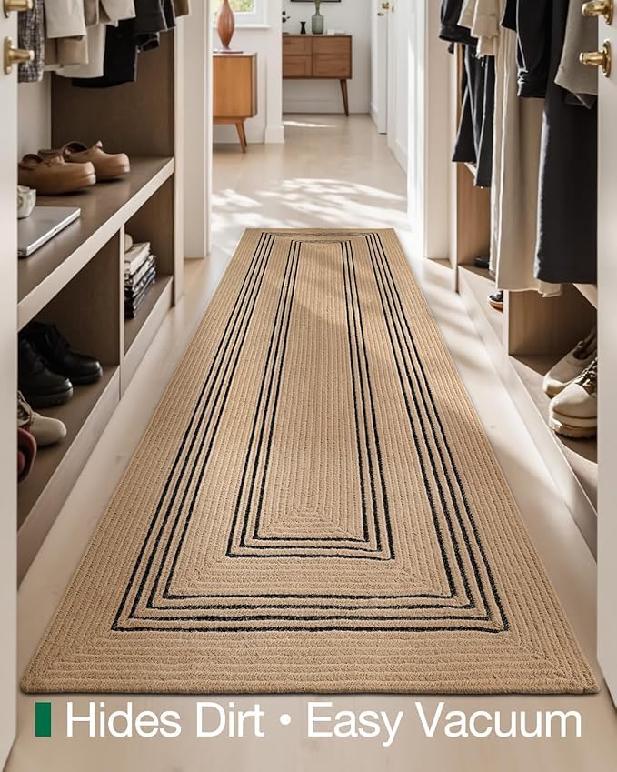 LUMI Jute Runner Rug Non Slip for Hallway, 3'x8' Natural Rustic Carpet No Shedding, Farmhouse Braided Area Mat Indoor High Traffic for Living Room, Entryway, Kitchen, Laundry