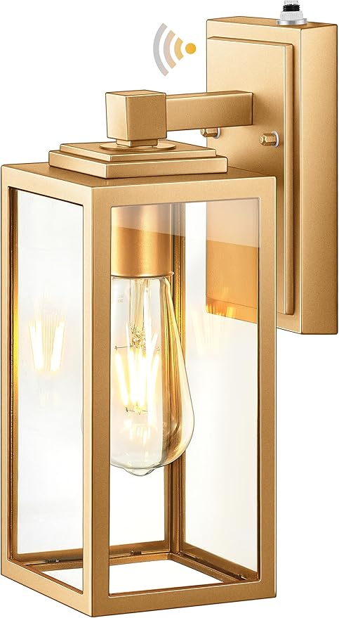 VIANIS Gold Outdoor Wall Light Dusk to Dawn Sensor, Exterior Wall Mount Sconces Lanterns Fixture for House, Golden Waterproof Aluminum Outside Wall Lamps for Patio, Porch Lighting for Garage Entryway