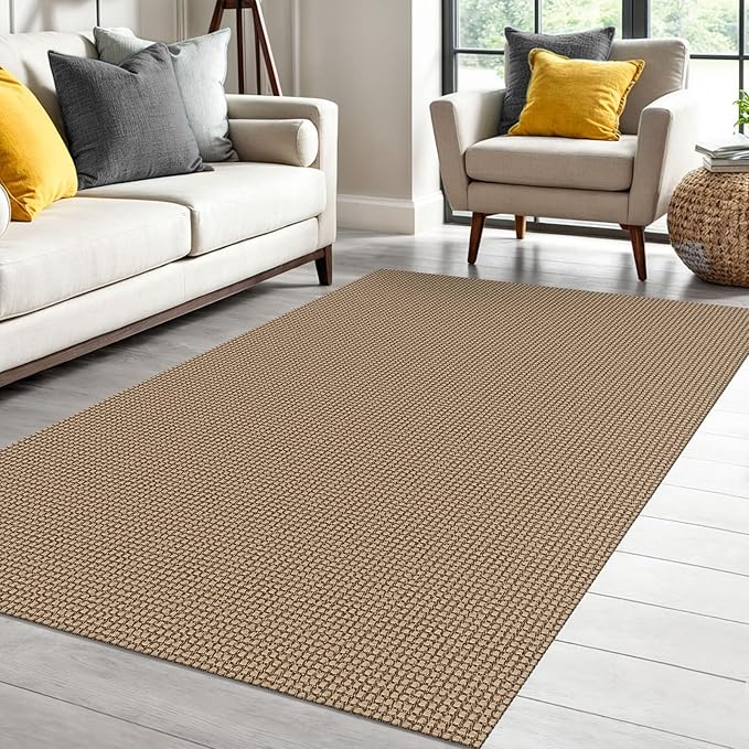 IOHOUZE Washable Area Rug 4x6 Non Slip Rubber Backed Woven Indoor Outdoor Rugs for Entryway Bedroom Rug Kitchen Floor Throw Carpet for Entrance Living Room, Orange/Tan/Brown