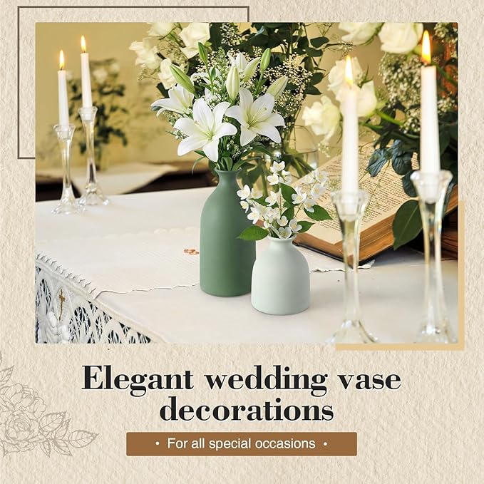 Dandat Ceramic Vase Set of 4, Modern Decorative Ceramic Vases Rustic Pottery Centerpiece Table Decor for Farmhouse Bouquet Pampas Grass Dried Fresh Flowers, Living Room, Kitchen, Bedroom(Green)