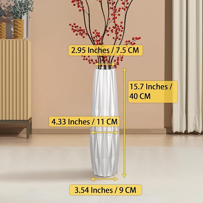 GDSZJLJ 15.7 Inch Tall White Ceramic Floor Vase, Big Standing Flower Vase with Glossy Glaze, Large White Vases for Flowers,Decorative Ceramic Vases for Living Room,Bedroom,Office,Entryway,Dining