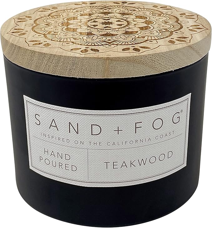Sand + Fog Scented Candle - Teakwood – Additional Scents and Sizes – 100% Cotton Lead-Free Wick - Luxury Air Freshening Jar Candles - Perfect Home Decor – 12oz