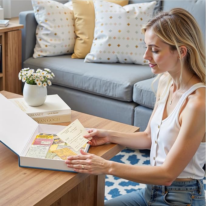 JARLINK Aesthetic Decorative Books, Set of 3 Linen Faux Books for Coffee Table, Bookshelf or Mantle Decor, Stylish Book Storage Boxes for Home Decor, Photo Organization, and Keepsake Storage, Blue