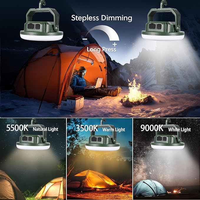 VAVOFO 2Pcs 10,000mAh 4000LM LED Camping Lantern Rechargeable, 3 Lighting Modes, Portable Tent Light with Magnet, IP65 Waterproof Hanging Light for Emergencies, Power Outages ,Hurricane（2Pcs）
