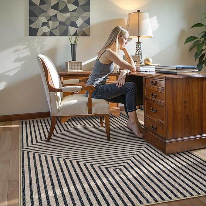 Collive Easy Jute Outdoor Patio Rug 5x7, Modern Geometric Washable Living Room Area Rugs for Dining Room, Woven Outside Carpet Non-Slip Farmhouse Bedroom Carpets for Backyard Camping RV