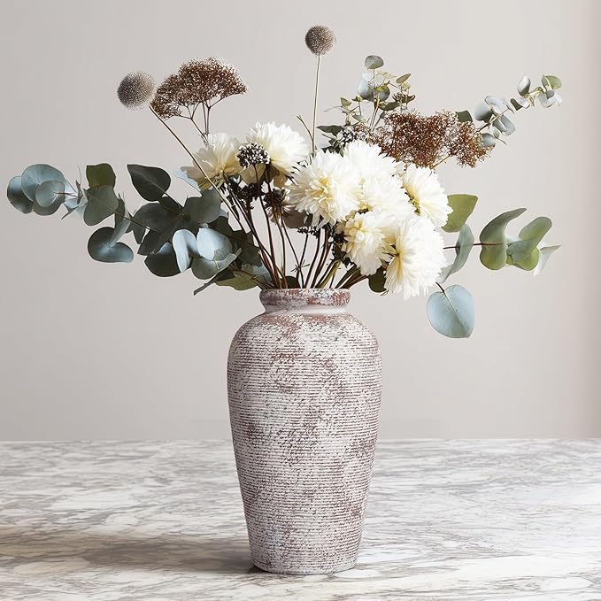 Wancetang Terracotta Vase, Rustic Farmhouse Vase, Large Ceramic Vases for Centerpieces, Farmhouse Decor for Living Room, Shelf, Entryway, Room Decor, 11 inch