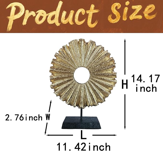 LAIKEARTS Modern Abstract Round Decorative Sculpture, Dining Living Room Desk Decor,Geometric Home Decor Statues,Shelf Top Decor Aesthetics, Coffee Tables or Office Shelves（Golden）