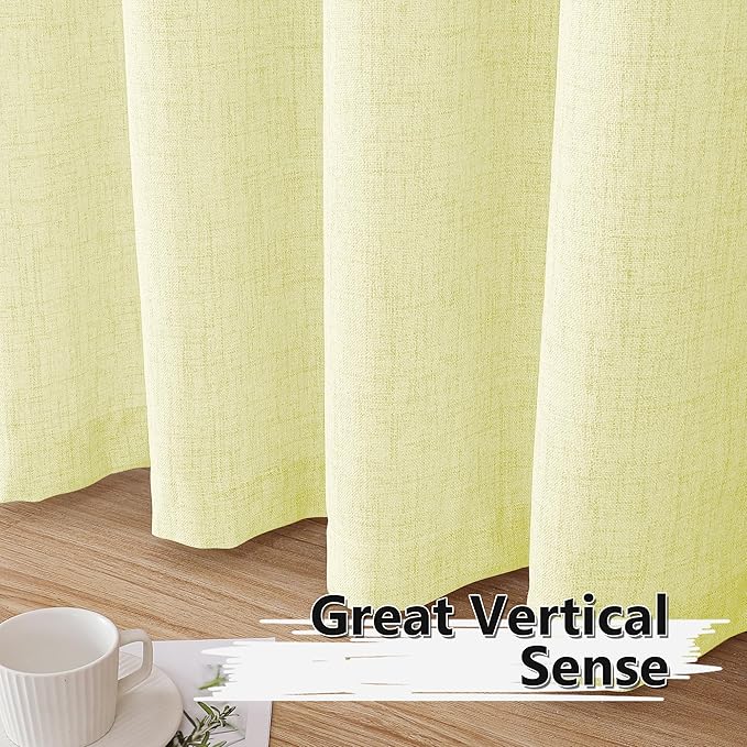 Tollpiz Short Linen Curtain Living Room Rod Pocket Semi Sheer Curtains Burlap Light Filtering Thick Linen Drape for Bedroom, 54 x 45 inches Long, Cream Yellow, Set of 2 Panels