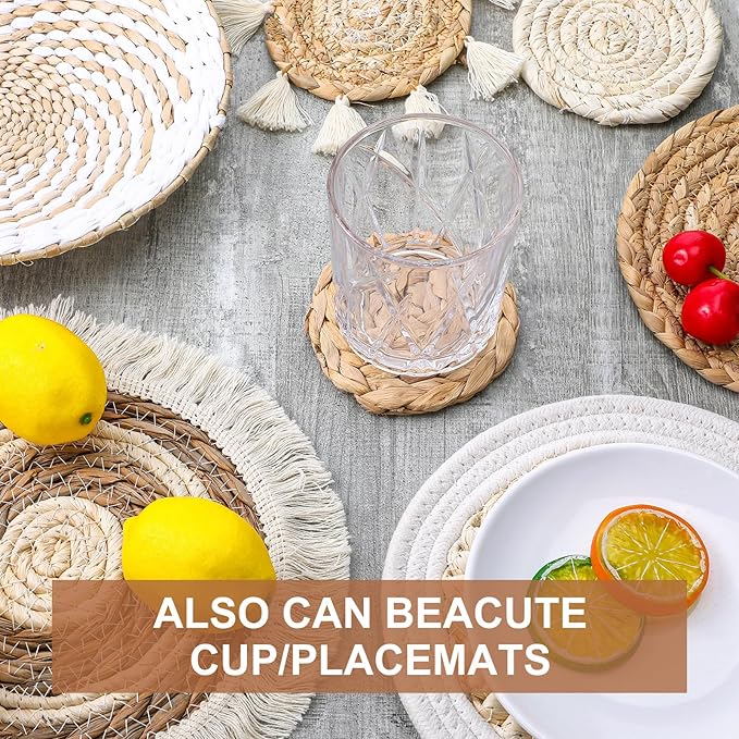 mekueeex 7 PCS Boho Wall Basket Decor - Seagrass Rattan Wicker Wall Decors Round Handmade Hanging Rustic Flat Elegant Wall Art for Farmhouse Living Rooms Bedrooms Display Classroom Decor ﻿