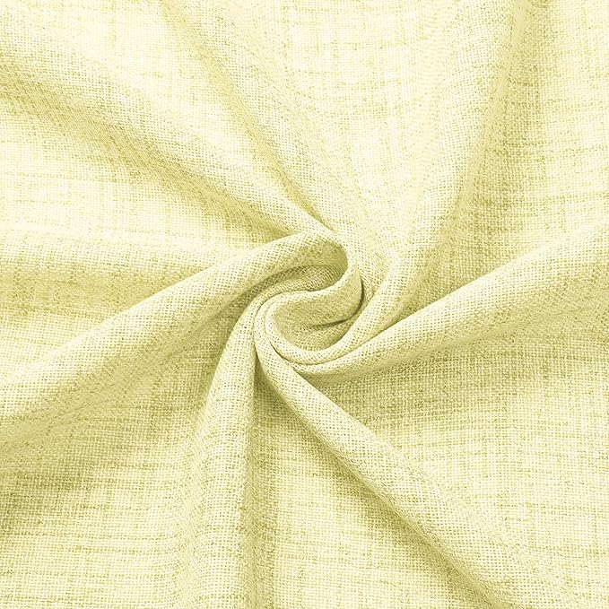 Tollpiz Short Linen Curtain Living Room Rod Pocket Semi Sheer Curtains Burlap Light Filtering Thick Linen Drape for Bedroom, 54 x 45 inches Long, Cream Yellow, Set of 2 Panels