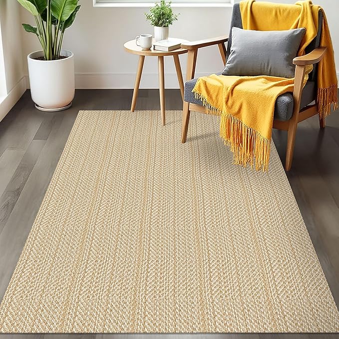 IOHOUZE Washable Area Rug 3x5 Non Slip Rubber Backed Woven Rugs for Entryway Rugs Indoor Outdoor Doormat Throw Rug Floor Carpet for Entrance Kitchen Front Door, Warm Beige/Orange/Apricot