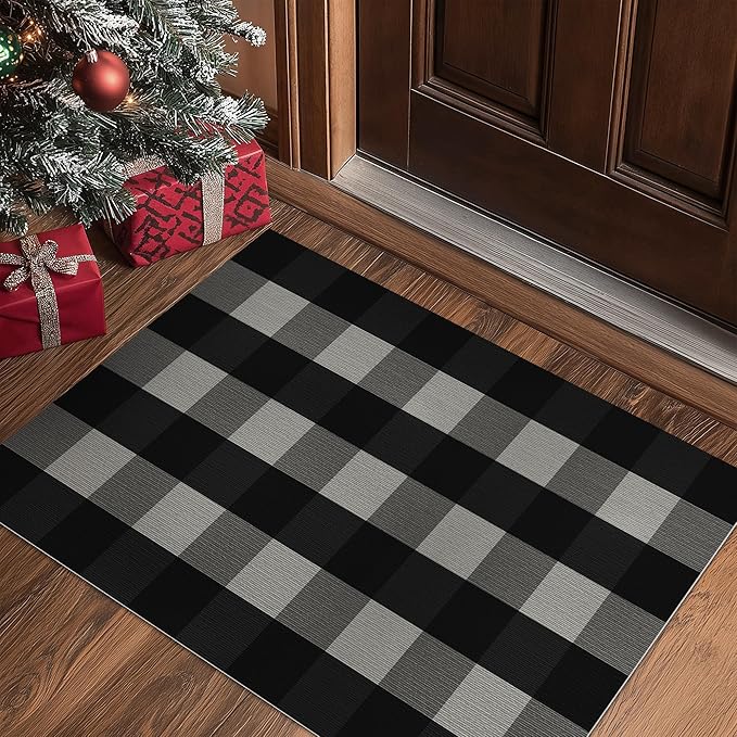 GENIMO Checkered Rug 2x3 Ft Black and White Outdoor Rug Buffalo Plaid Rugs Mat Fall Doormats Washable Rug for Front Porch Decor Indoor Entrance Patio Balcony Entryway