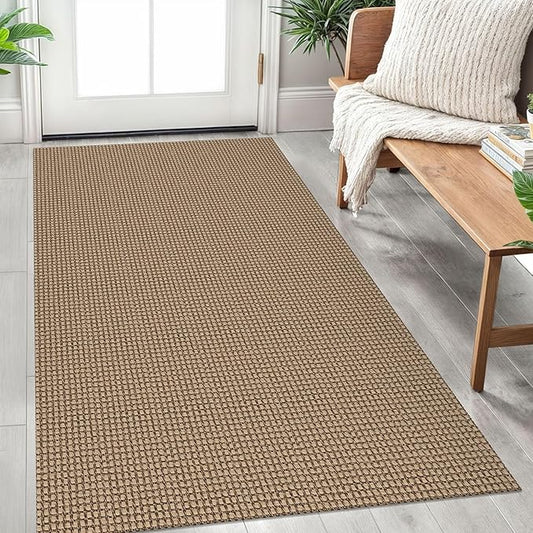 IOHOUZE Washable Area Rug 3x5 Non Slip Rubber Backed Rugs for Entryways Indoor Outdoor Doormat Woven Cotton Throw Rug Floor Carpet for Entrance Kitchen Living Room, Orange/Tan/Brown