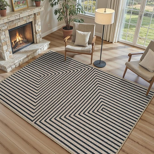 Collive Washable Easy Jute Living Room Rug, 4x6 Modern Washable Geometric Area Rugs for Dining Room, Non Slip Kitchen Carpet Farmhouse Indoor Outdoor Mats for Bedroom Kids Room Office Outside