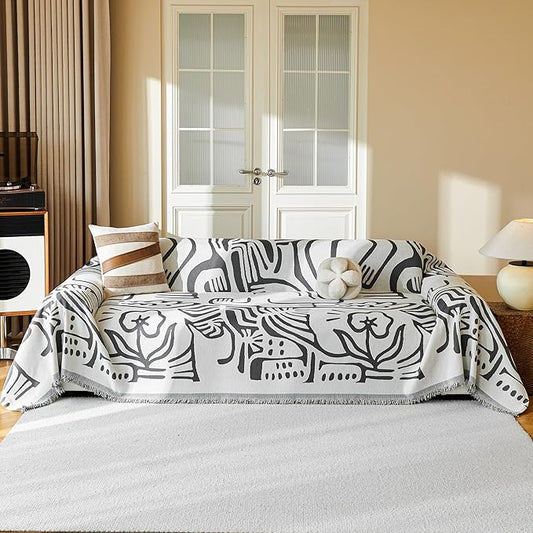 MYSKY HOME Couch Cover for Dogs, Washable Couch Covers, Sofa Covers for Sectional Sofa, Couch Cover 2 Cushion Sofa Dogs Furniture Protector, Chenille Sofa Covers for Pets, 71"x118", Abstract Dark Grey