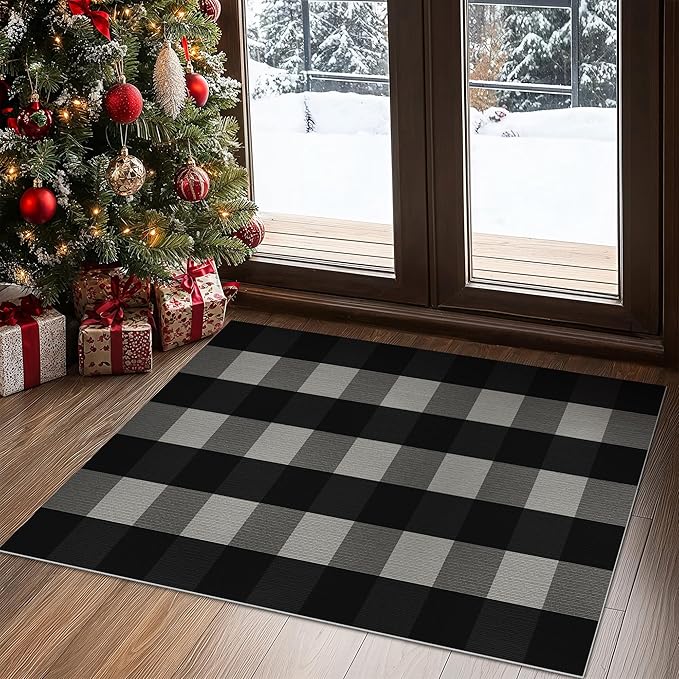 GENIMO Checkered Rug 2x3 Ft Black and White Outdoor Rug Buffalo Plaid Rugs Mat Fall Doormats Washable Rug for Front Porch Decor Indoor Entrance Patio Balcony Entryway