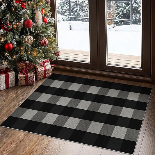 GENIMO Checkered Rug 2x3 Ft Black and White Outdoor Rug Buffalo Plaid Rugs Mat Fall Doormats Washable Rug for Front Porch Decor Indoor Entrance Patio Balcony Entryway