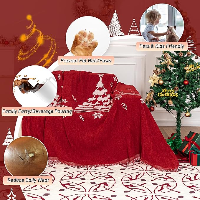 MYSKY HOME Couch Covers Couch Cover for Dogs Washable Couch Covers for Sectional Sofa Sofa Covers for 3 Cushion Couch Sofa Cover for Living Room Furniture Protector for Pets, Kids, 71"x134", Red