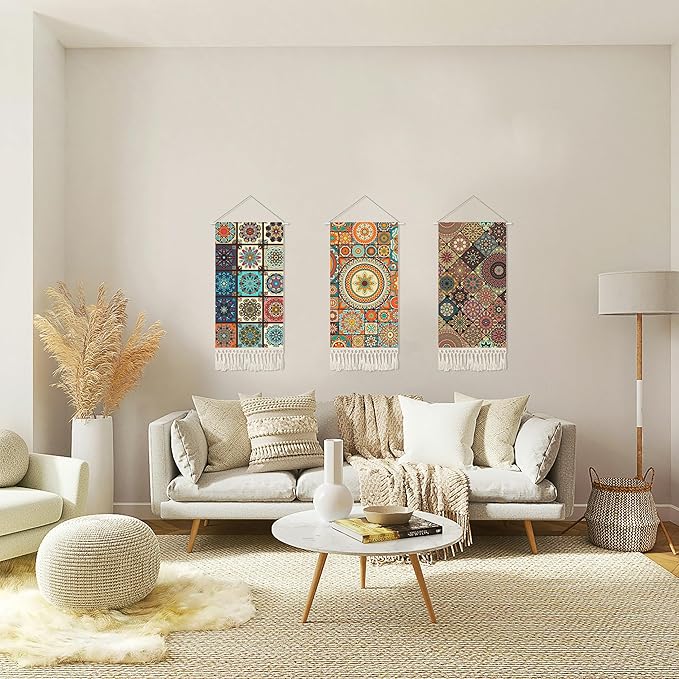 capasin Mandala Boho Macrame Wall Hanging Tapestry For Bedroom Tapestries Vertical Art Fabric Decor Door Living Room Bohemian (Style A, 17.5 * 43)