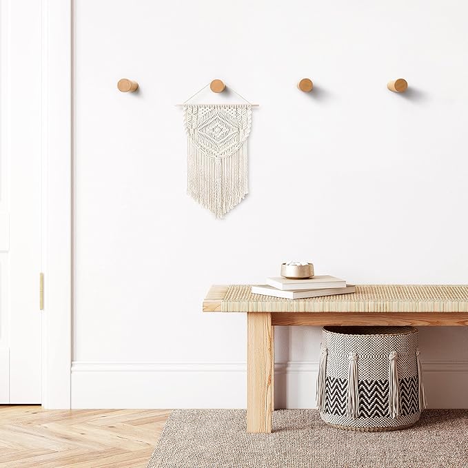 Natural Wooden Wall Hooks - Pack of 4 - Wall Mounted Hook - Modern Wood Coat Rack - Decorative Wooden Pegs for Hanging Hat, Towel, or Purse (Beech Wood)