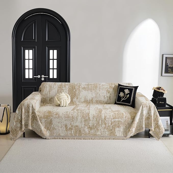 MYSKY HOME Couch Cover for Sectional Sofa Set - Abstract Geometric Furniture Protector for Dog Cat Pets - Washable 3 Seat Chenille Cover - Multi Use Throw Blanket, 91" X150"