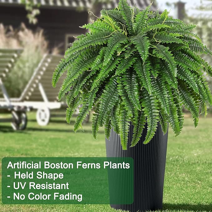 Dkaltm Single Silky Artificial Boston Fern Bush, 49Inch Large Artificial Ferns for Outdoors, Large Faux Ferns Artificial Plants,Suitable for Decorating Office, Living Room Faux Greenery,95Branches