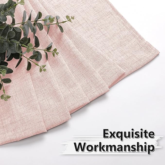 Tollpiz Short Linen Curtain Bedroom Rod Pocket Semi Sheer Curtains Burlap Light Filtering Thick Linen Drape for Living Room, 38 x 54 inches Long, Pink, Set of 2 Panels