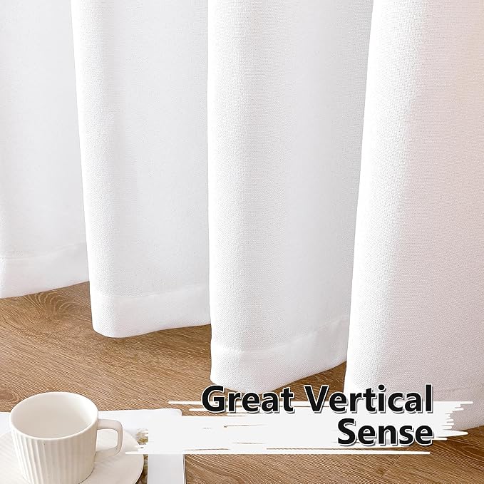 Tollpiz Short Linen Curtain Living Room Rod Pocket Semi Sheer Curtains Burlap Light Filtering Thick Linen Drape for Bedroom, 54 x 45 inches Long, White, Set of 2 Panels