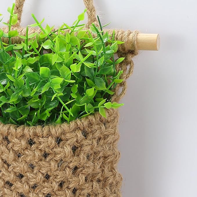 2 Packs Macrame Wall Planters with Artificial Eucalyptus | Macrame Plant Hanger, Wall Plant Holders for Boho, Bathroom, Bedroom & Wall Hanging Decor (2 Packs, Brown)