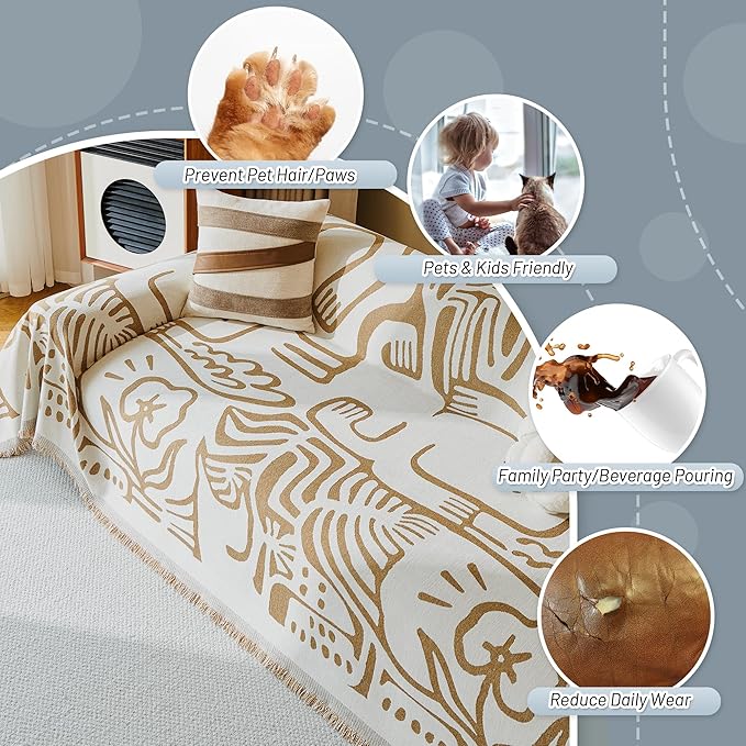 MYSKY HOME Couch Cover for Dogs, Washable Couch Covers, Sofa Covers for Sectional Sofa, Couch Cover 2 Cushion Sofa Dogs Furniture Protector, Chenille Sofa Covers for Pets, 71"x118", Abstract Khaki