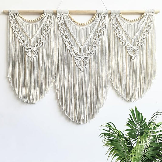 RUIZHIXUAN large macrame wall hanging - Boho Tapestry Macrame Wall Decor Art- Chic Bohemian Handmade Woven Tapestry Home Decoration for Bedroom Living Room Apartment Dorm Gallery - 43"x32" (Bead)