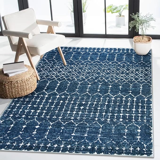 Lahome Moroccan Blue Area Rug 5x7 Machine Washable Non-Slip Throw Living Room Rugs Ultra-Thin Stain Resistant Soft Rug for Bedroom, Geometric Print Modren Carpet Rug for Dining Room Office Entryway