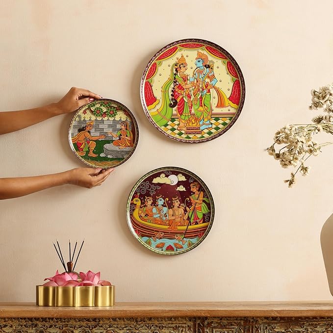 RITUALISTIC Ramayan Wall Plates for Home Decoration & living room | Metal Wall Décor | Devotional Gift | Wall Art | Wall showpiece | Home Décor Christmas Gift Items | Set of 3 plates