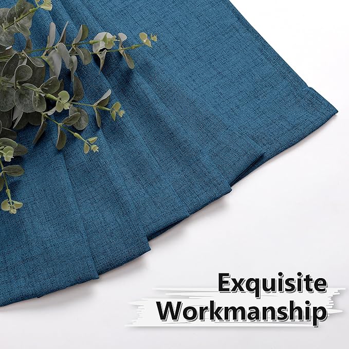 Tollpiz Linen Curtains Living Room Rod Pocket Semi Sheer Curtain Burlap Light Filtering Thick Linen Drapes for Bedroom, 38 x 63 inches Long, Classic Blue, Set of 2 Panels