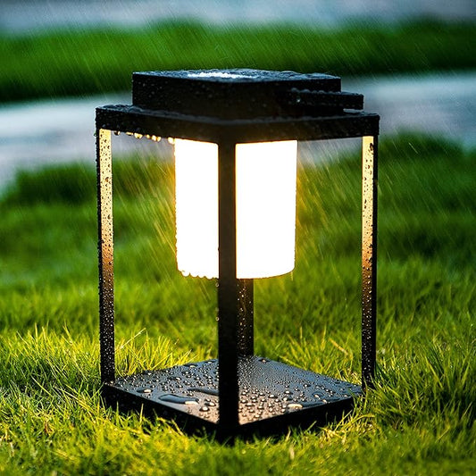 BRIMMEL Aluminum Outdoor Table Lamp - Rechargeable 350 Lumen 3 Level Touch Control, IP44 Waterproof Cordless Outdoor Lamps Table Lantern with USB Port for Patio(3000K Warm White)
