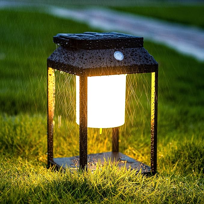 BRIMMEL Solar Outdoor Lantern Aluminum LED Portable Rechargeable Table Lamp 35W 3000K Outdoor Nightstand Lamp IP44 Waterproof Cordless Touch Control USB Solar 2 in 1 Hand Light for Patio, Black